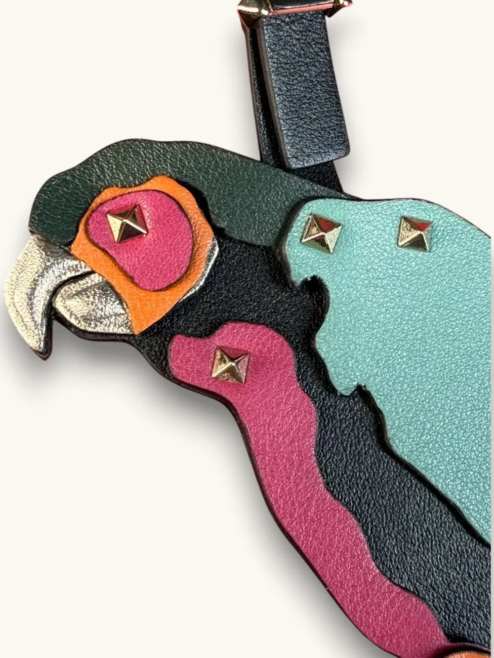 Valentino Garavani Multicolor Leather Parrot Rockstud Bag Charm Keychain w/COA